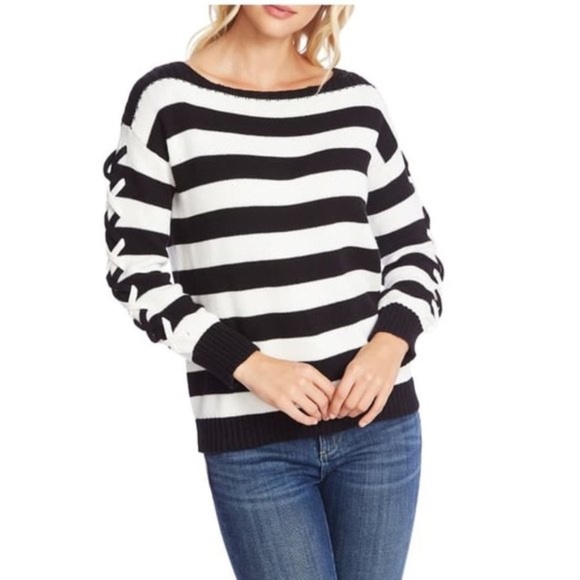 CeCe by Cynthia Steffe Stripe Boat Neck Sweater - Picture 1 of 6